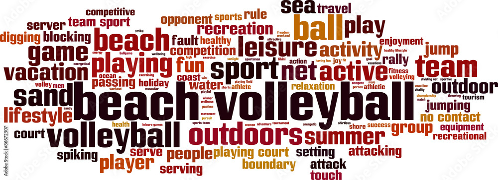 Beach volleyball word cloud concept. Vector illustration