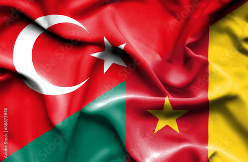 Waving flag of Cameroon and Turkey