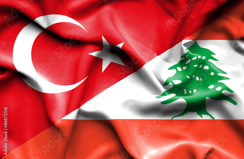 Waving flag of Lebanon and Turkey photo