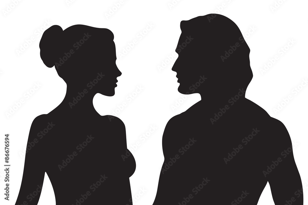 Vector silhouette of beautiful man and woman in profile