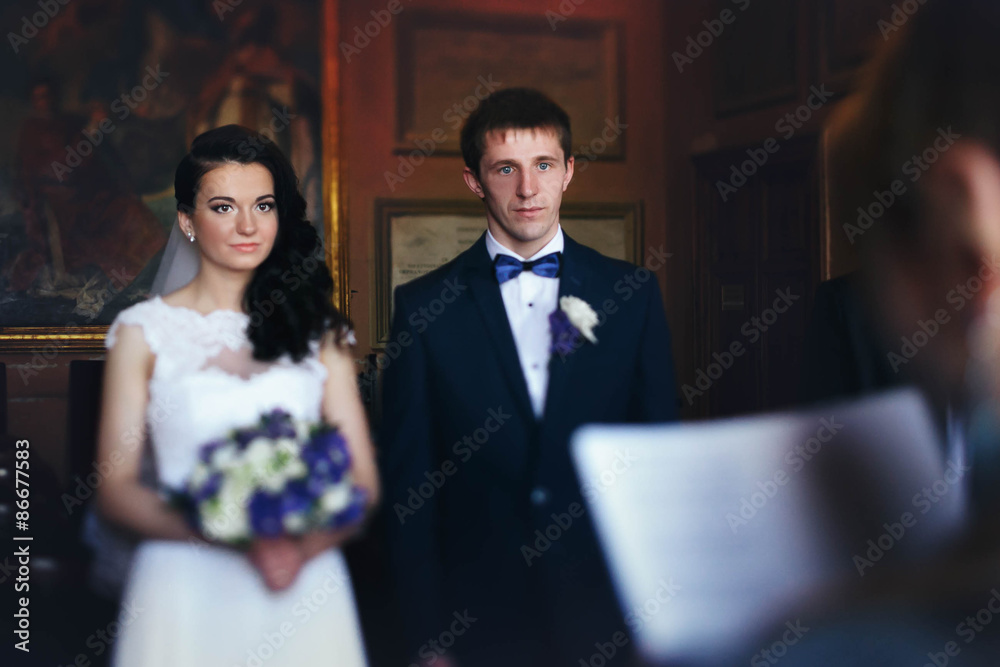 wedding ceremony of  beautiful young gorgeous stylish brunette b