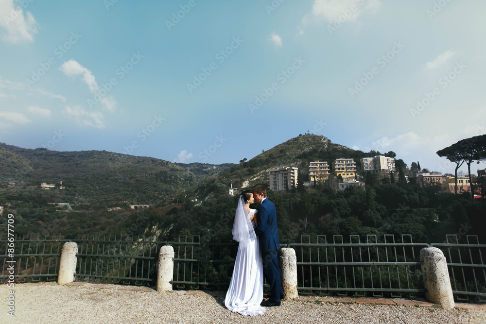 Obraz premium stylish beautiful romantic couple on a background of beautiful m