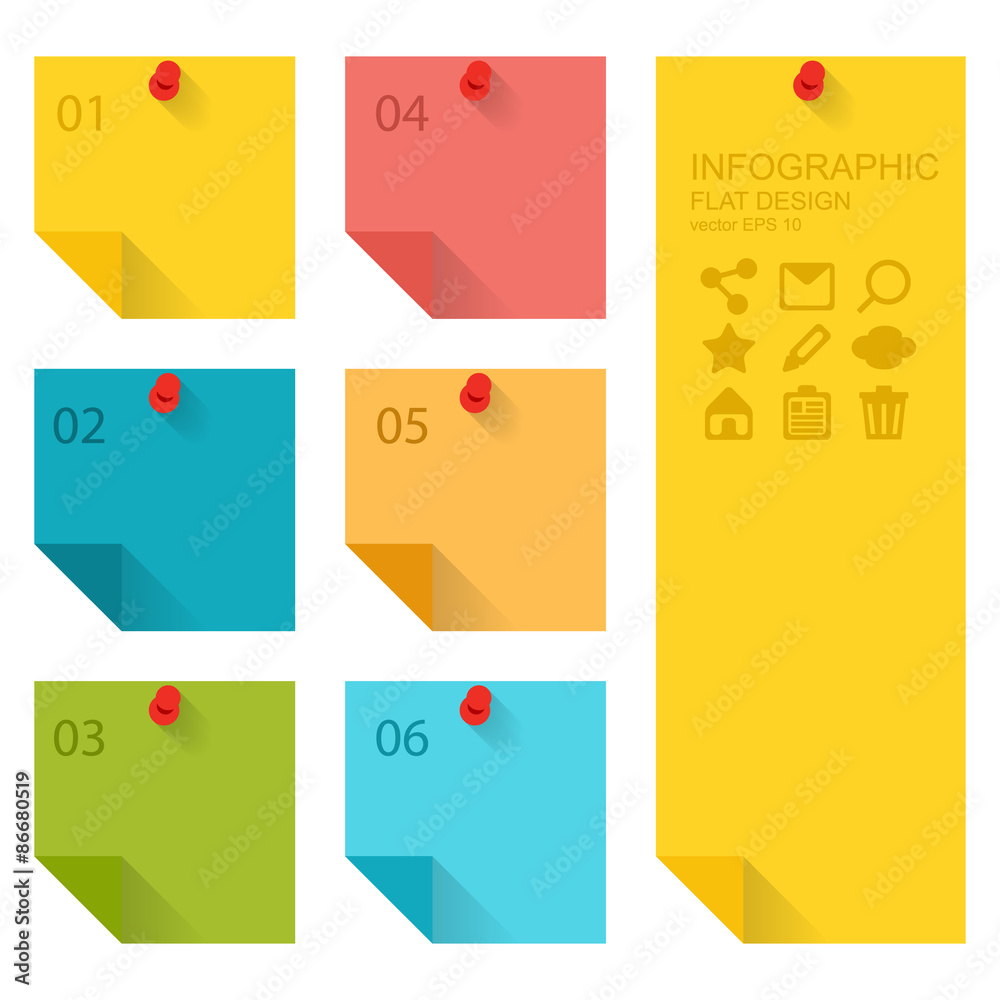 Fototapeta Flat design of infographics elements, colorful sticky notes