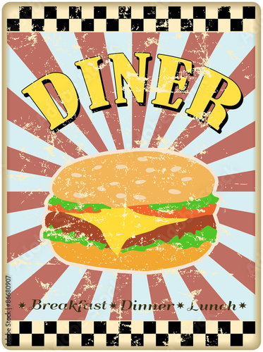 retro hamburger or diner sign, worn and weathered, vector eps