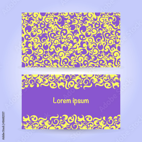Two cards with abstract ornament in yellow and violet colors