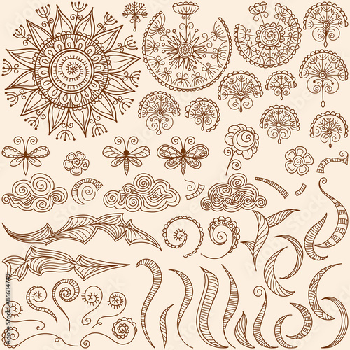 vector set Henna mehndi doodle design elements