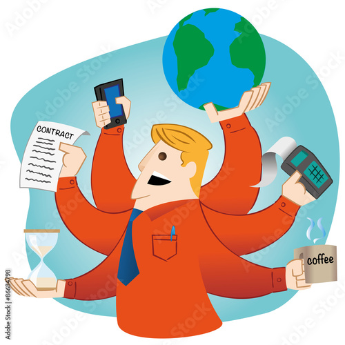 One man with multiple arms doing multitasking