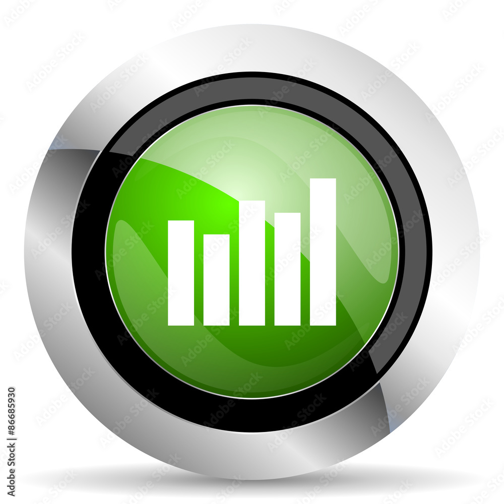 graph icon, green button, bar graph sign graph icon, green button, bar graph sign