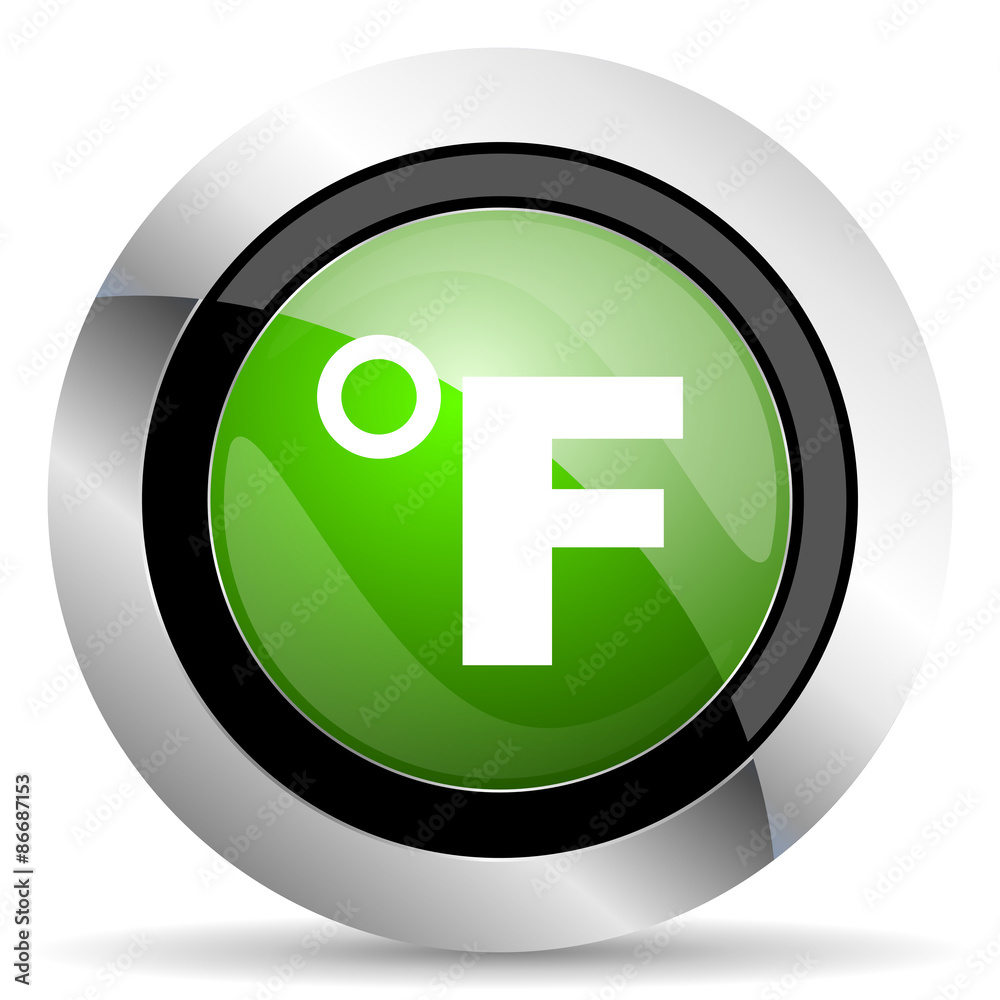 fahrenheit icon, green button, temperature unit sign fahrenheit icon, green button, temperature unit sign