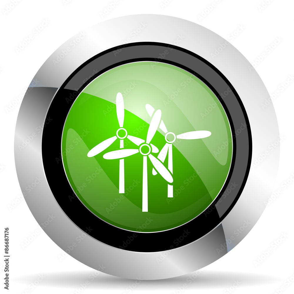 windmill icon, green button, renewable energy sign windmill icon, green button, renewable energy sign