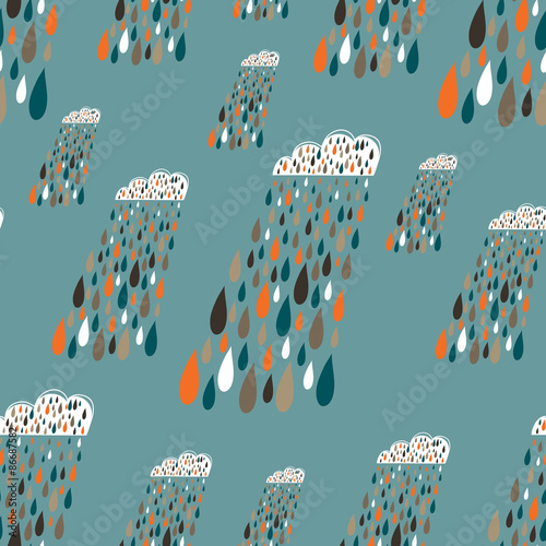 Vector seamless pattern with colorful rainy clouds. Funny background.