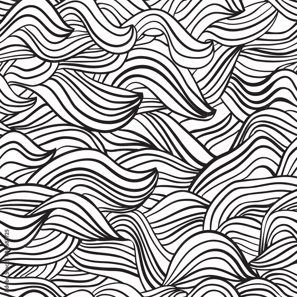 Fototapeta premium Vector seamless abstract hand drawn pattern. Waves background.