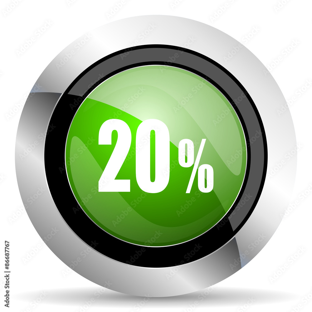 20 percent icon, green button, sale sign 20 percent icon, green button, sale sign