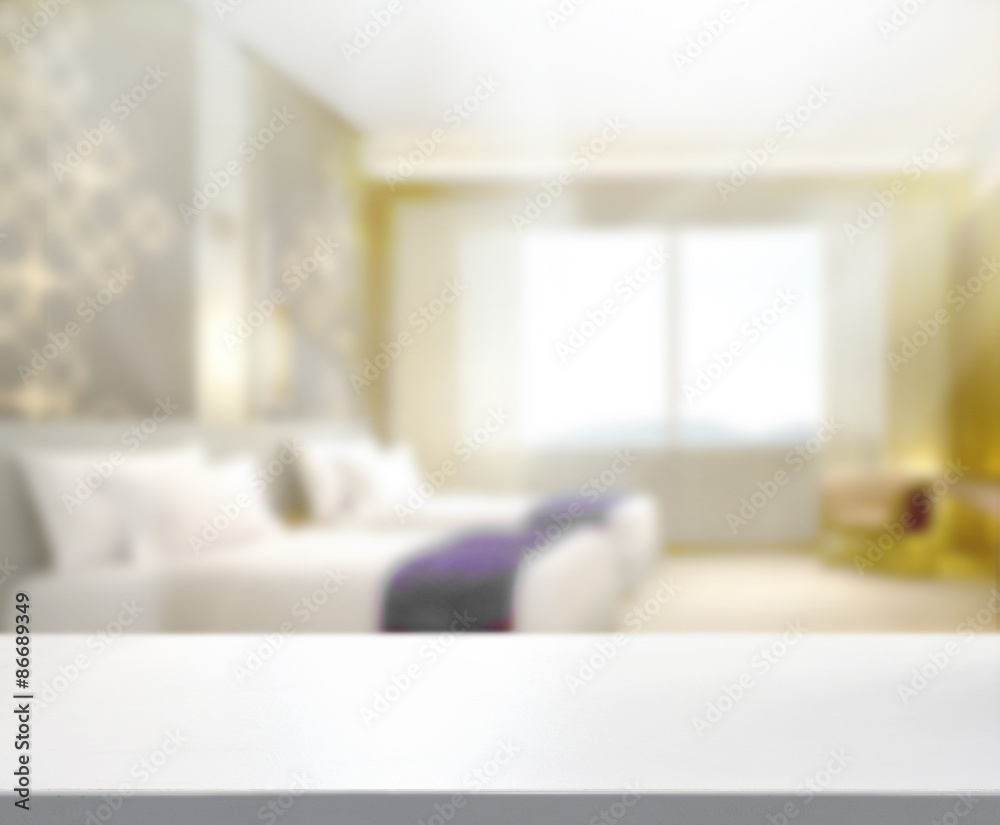 Fototapeta premium Table Top And Blur Background In Bedroom
