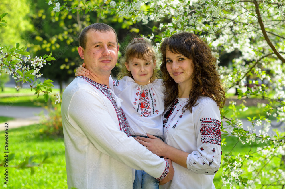 happy Ukrainian family father mother and daughter happy Ukrainian family father mother and daughter