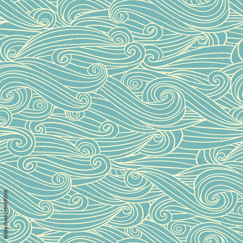 Seamless abstract hand-drawn pattern, waves background. Vector illustration. Pastel colors.