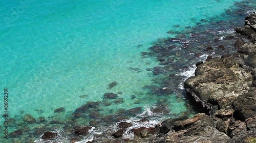 top view of beautiful lonely stony tropical beach at summer day, high definition, Full HD, 1920x1080
