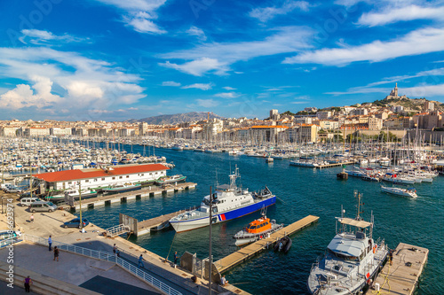 Notre Dame de la Garde and olf port in Marseille  France