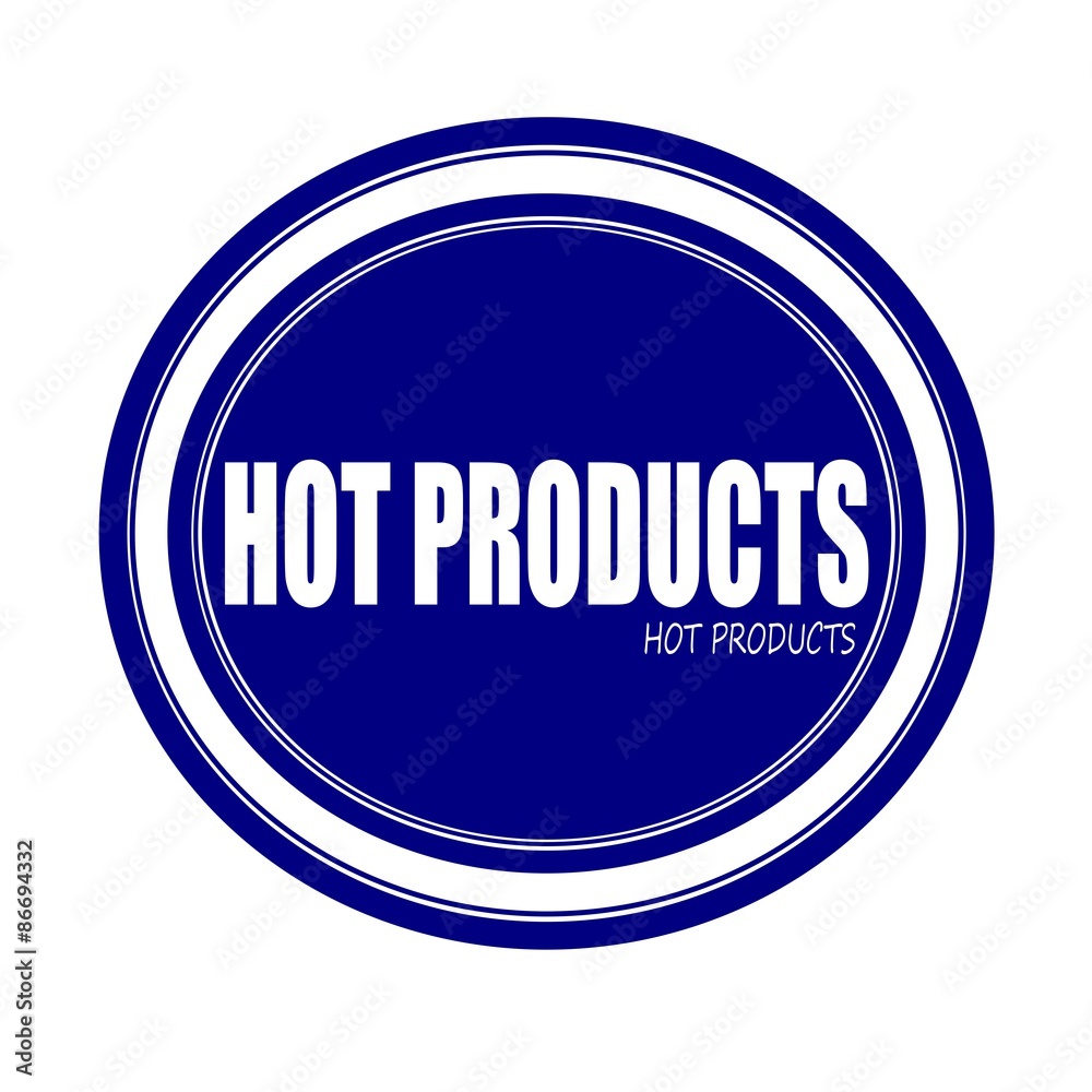 HOT PRODUCTS white stamp text on blue HOT PRODUCTS white stamp text on blue