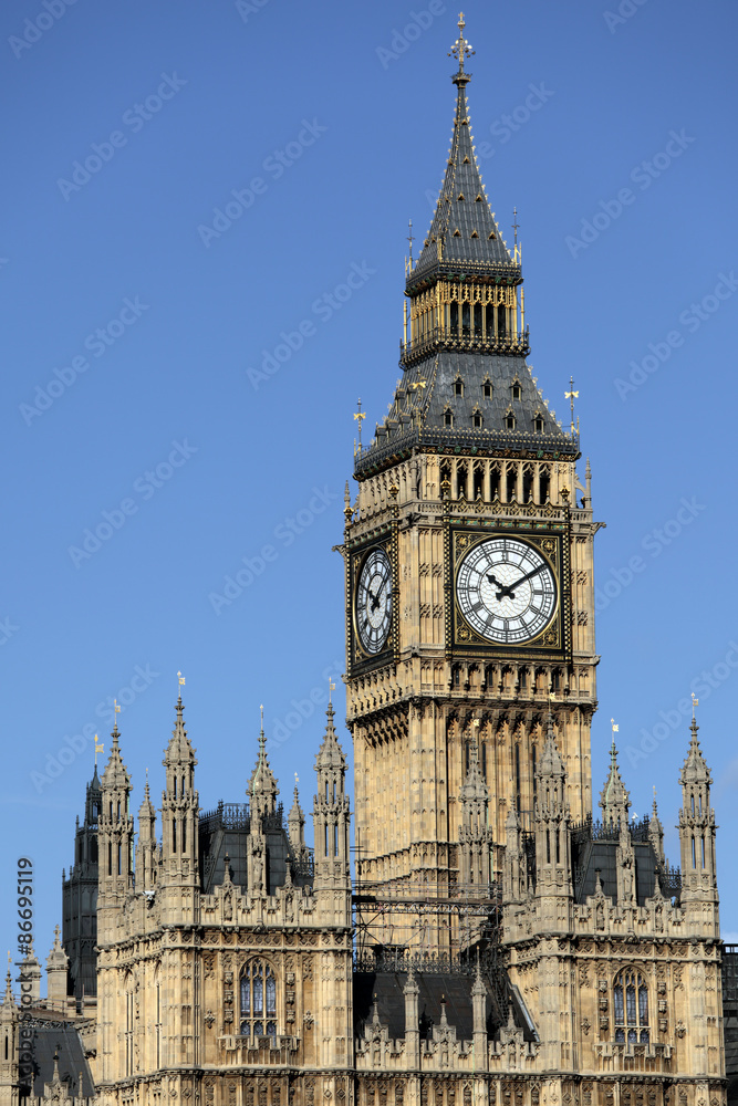Big Ben London clock tower houses of parliament side view photo vertical