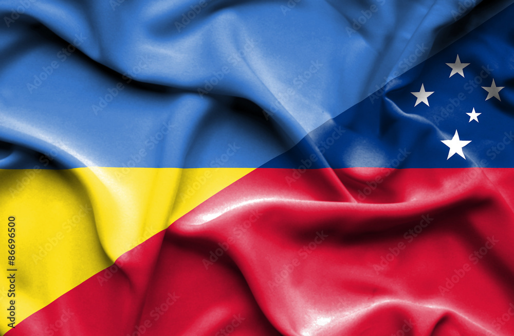 Waving flag of Samoa and Ukraine Waving flag of Samoa and Ukraine