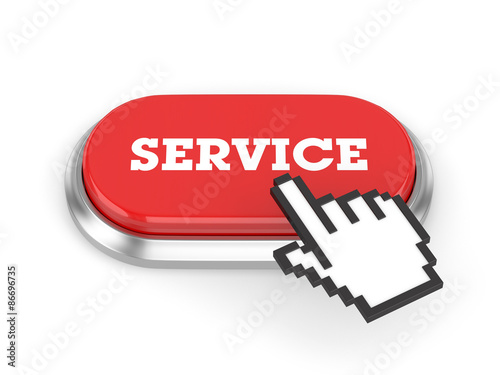 Red service button with cursor on white background