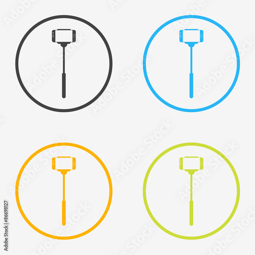 Selfie stick round icons in different colors