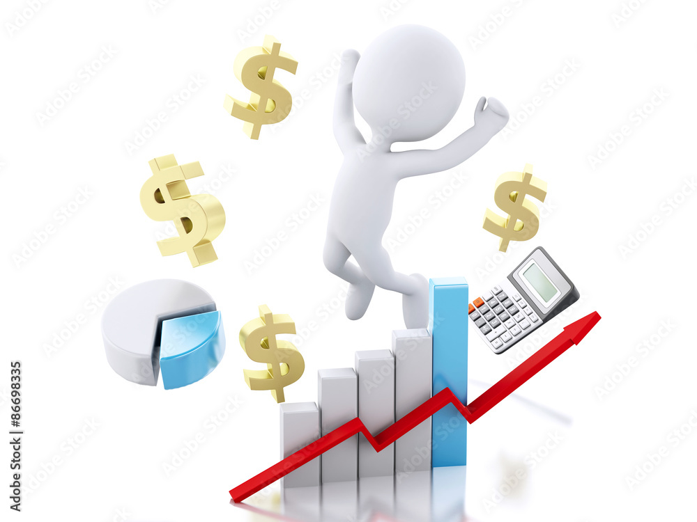 3d white people with business statistic graph. Success concept 3d white people with business statistic graph. Success concept