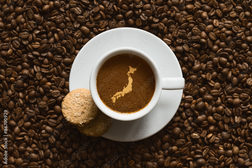 Still life - coffee with map of Japan