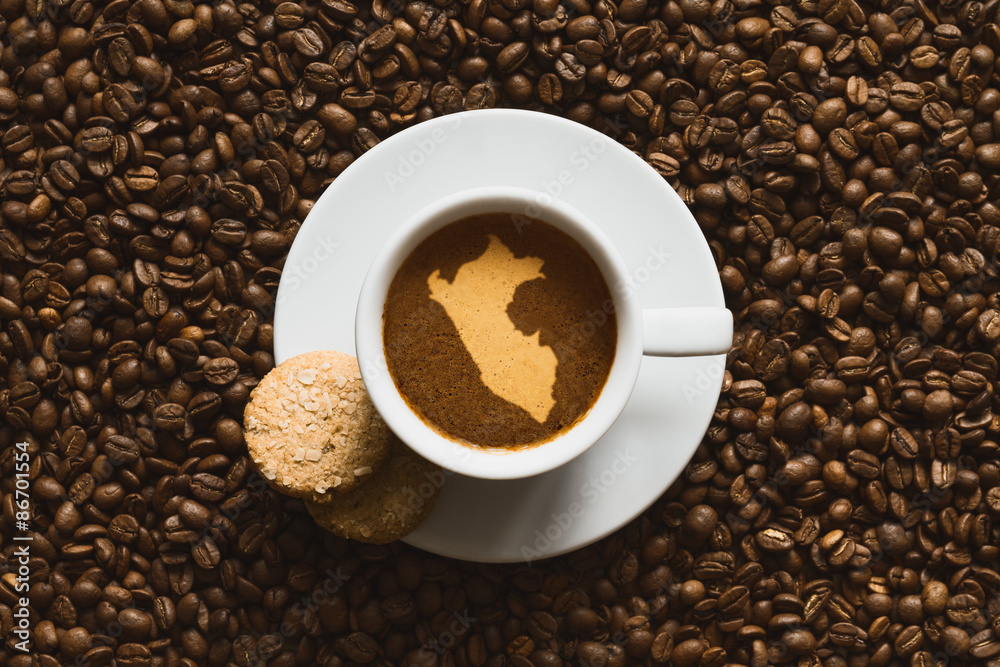 Still life - coffee with map of Peru