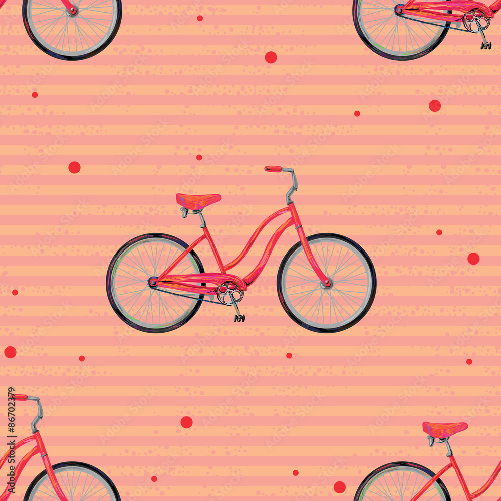 Naklejka premium Seamless pattern with bicycle. Romantic vector background. Perfect for wallpapers, pattern fills, web page backgrounds, surface textures, textile