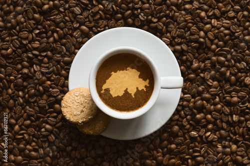 Obraz na płótnie Still life - coffee with map of Switzerland w salonie