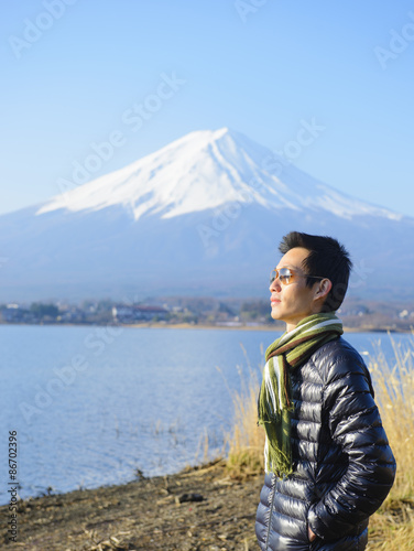 Tourists with Mount Fuji
