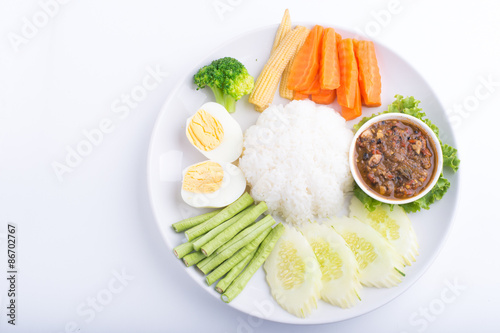 Chilli paste with rice and vegetable photo