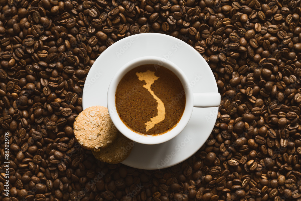 Still life - coffee with map of Vietnam