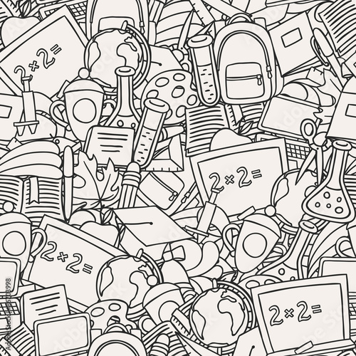 School seamless pattern with education hand drawn doodles