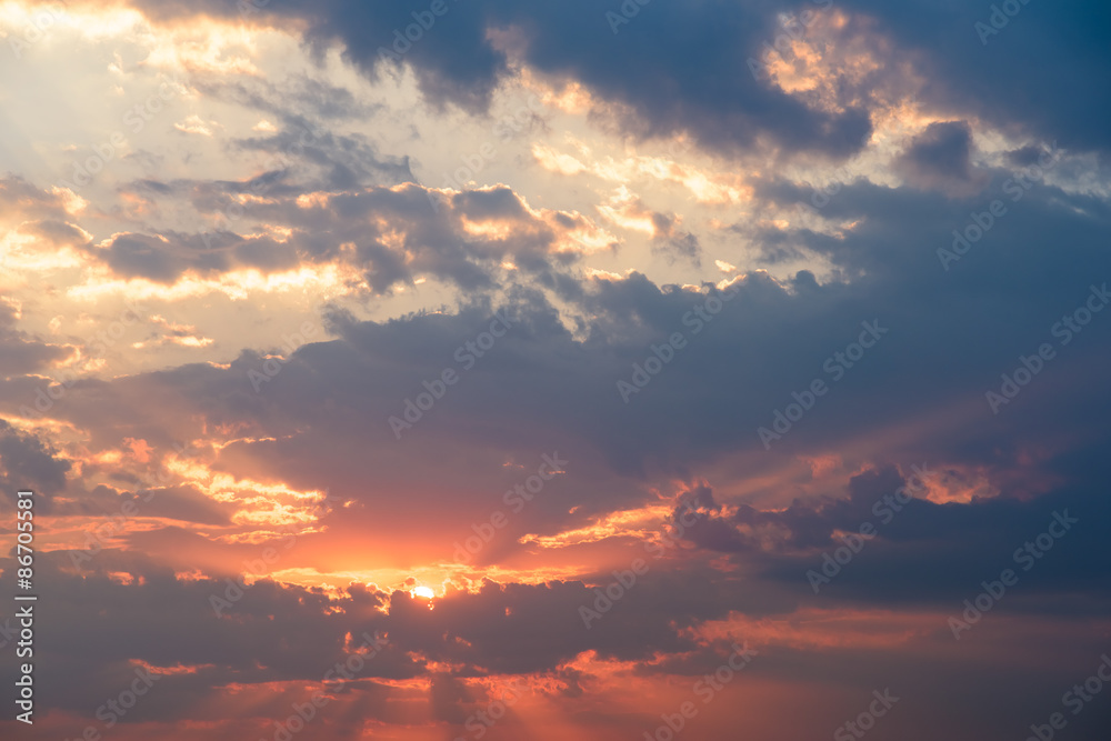 Summer Sunset With Beautiful Cloudy Sky