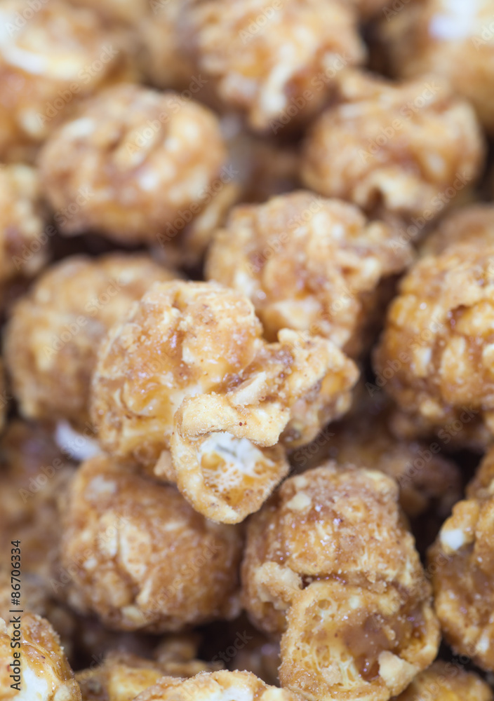 Close - up Almond and caramal popcorn Close - up Almond and caramal popcorn