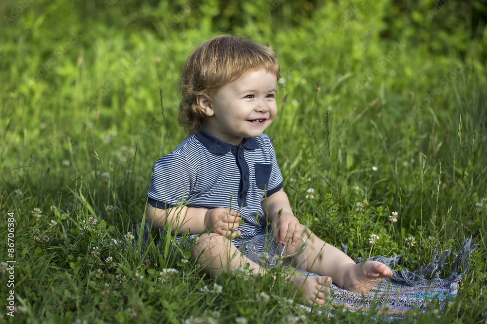 Funny baby boy on grass Funny baby boy on grass