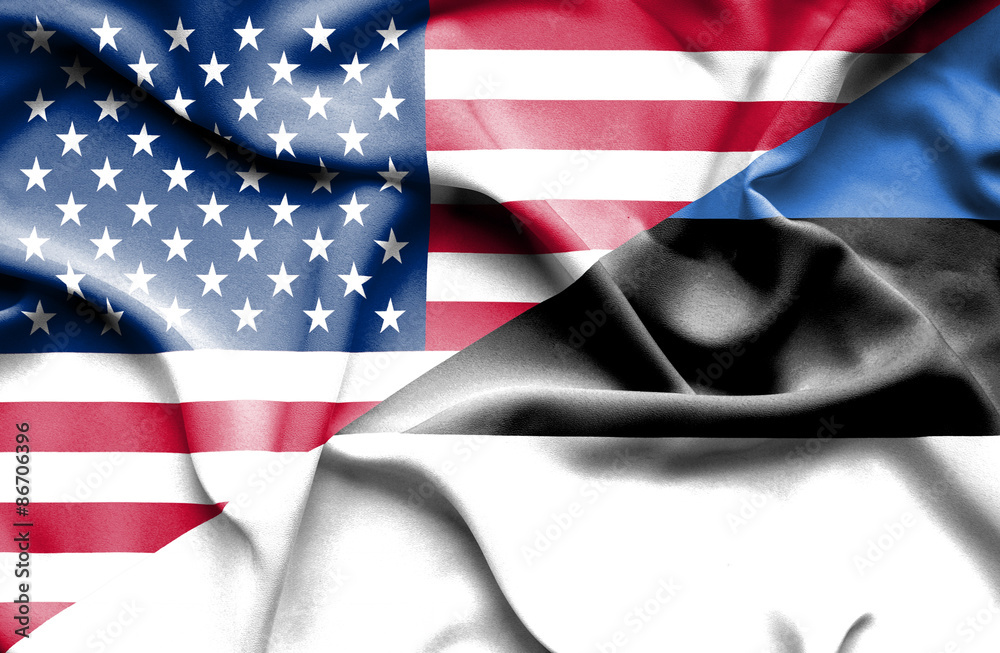 Fototapeta premium Waving flag of Estonia and USA
