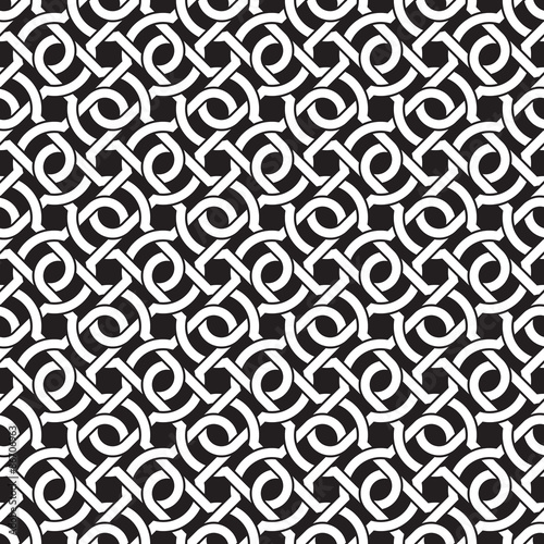 Celtic chain mail. Seamless pattern of intersecting braces with swatch for filling. Fashion geometric background for web or printing design.