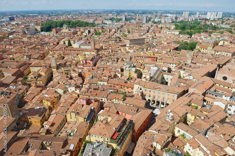 Aerial view to the historical center of Bologna city, Italy.