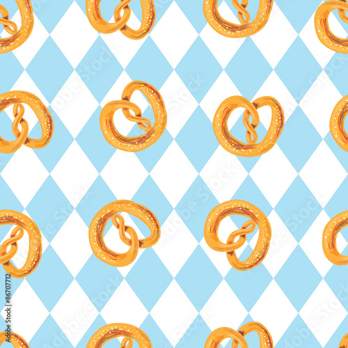 German food seamless pattern Oktoberfest pretzel vector background. Perfect for wallpapers, pattern fills, web page backgrounds, surface textures, textile