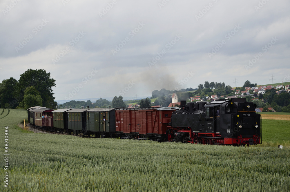 Zug der Öchslebahn bei Maselheim