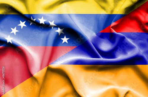 Waving flag of Armenia and Venezuela