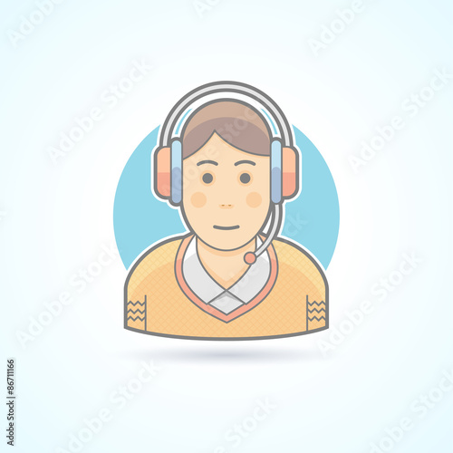 Call center operator icon. Avatar and person illustration. Flat