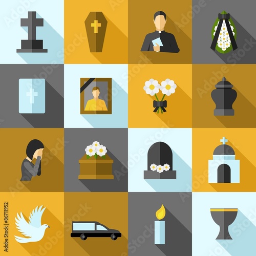 Funeral Icons Flat Set