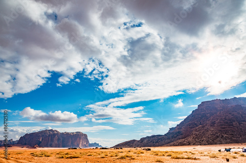 Jordanian desert in Wadi Rum, Jordan.