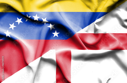 Waving flag of England and Venezuela