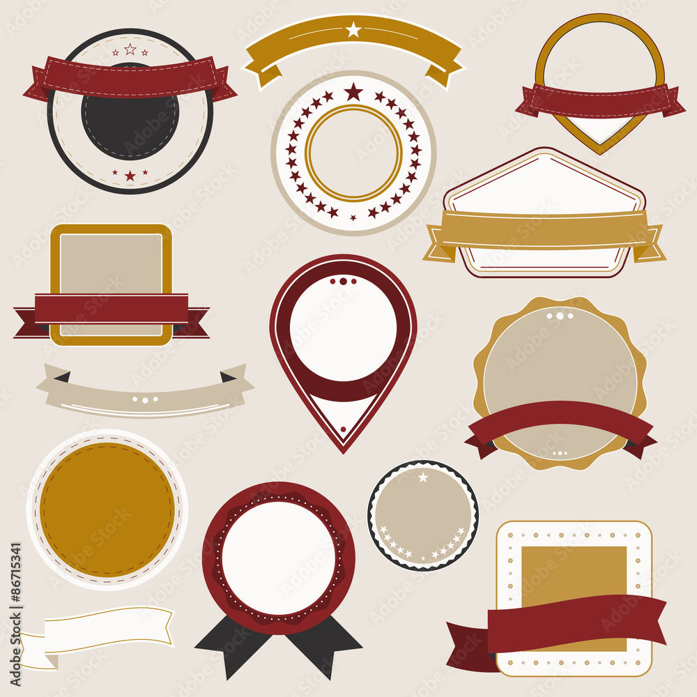 Set of vector badges in retro style and colors on the light background